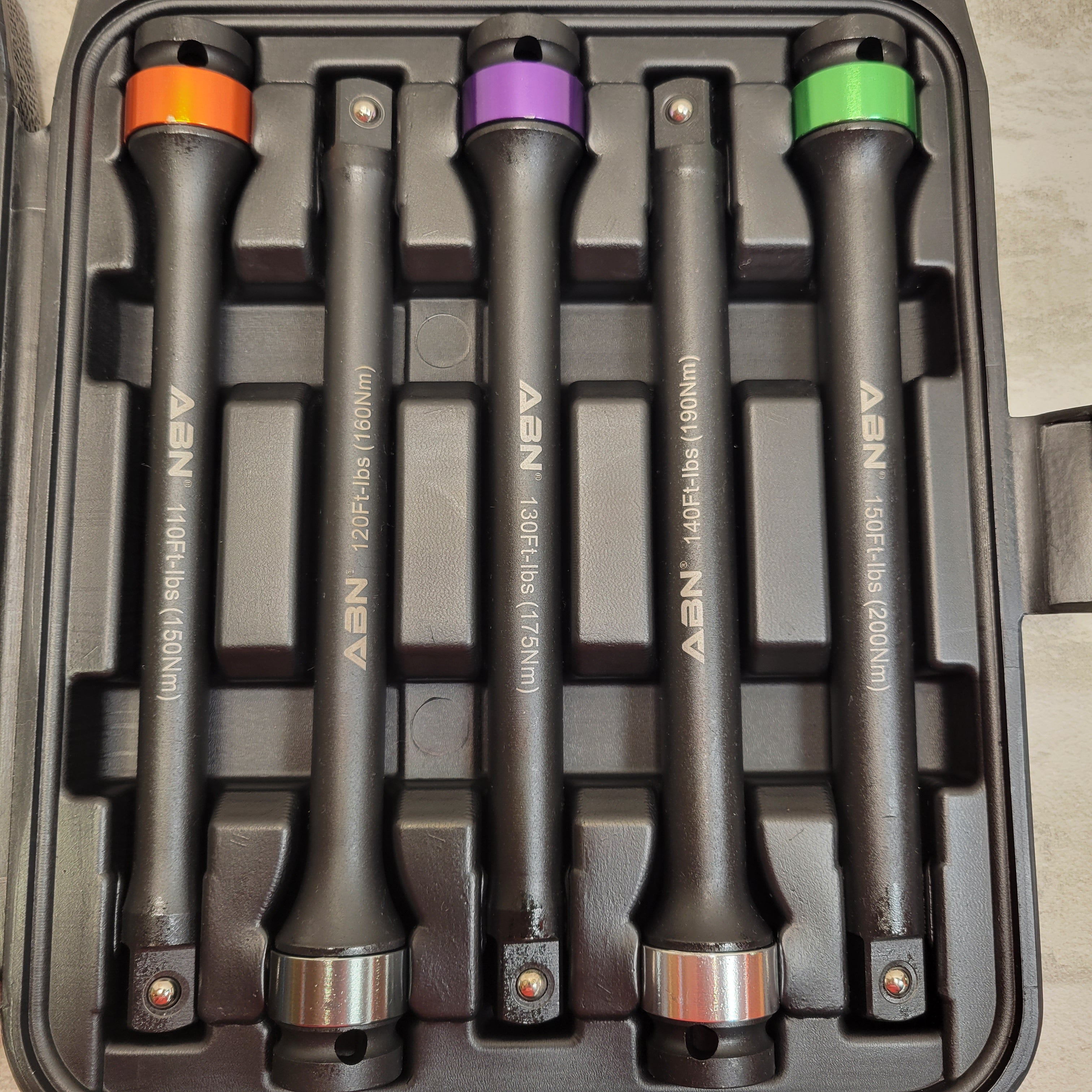 ABN 1/2in Drive 8in Long Torque Socket Extension Bar 10pc Tool Kit 65-150 ft/lb (7546441761006)